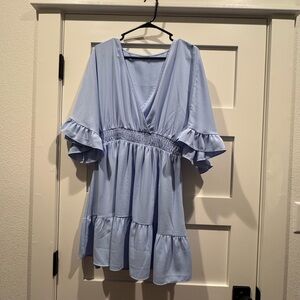 Light Blue Ruffle Sleeve Dress